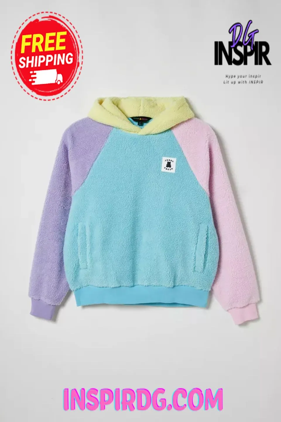 -Urban Outfitters Teddy Fresh Colorblock Fleece Hoodie Sweatshirt