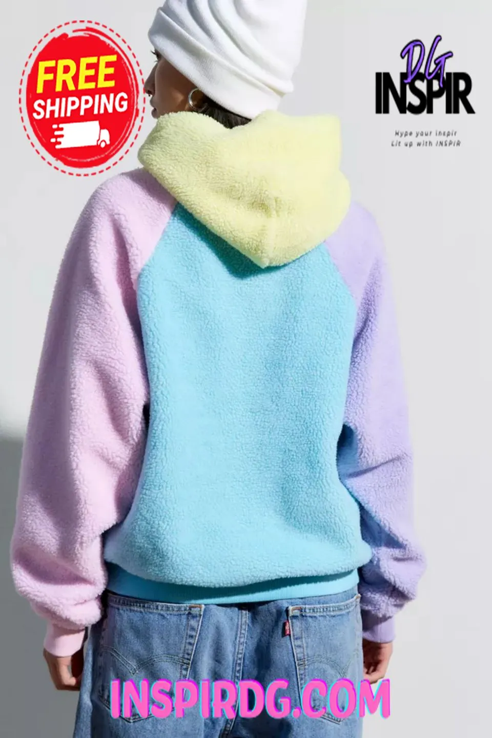 -Urban Outfitters Teddy Fresh Colorblock Fleece Hoodie Sweatshirt