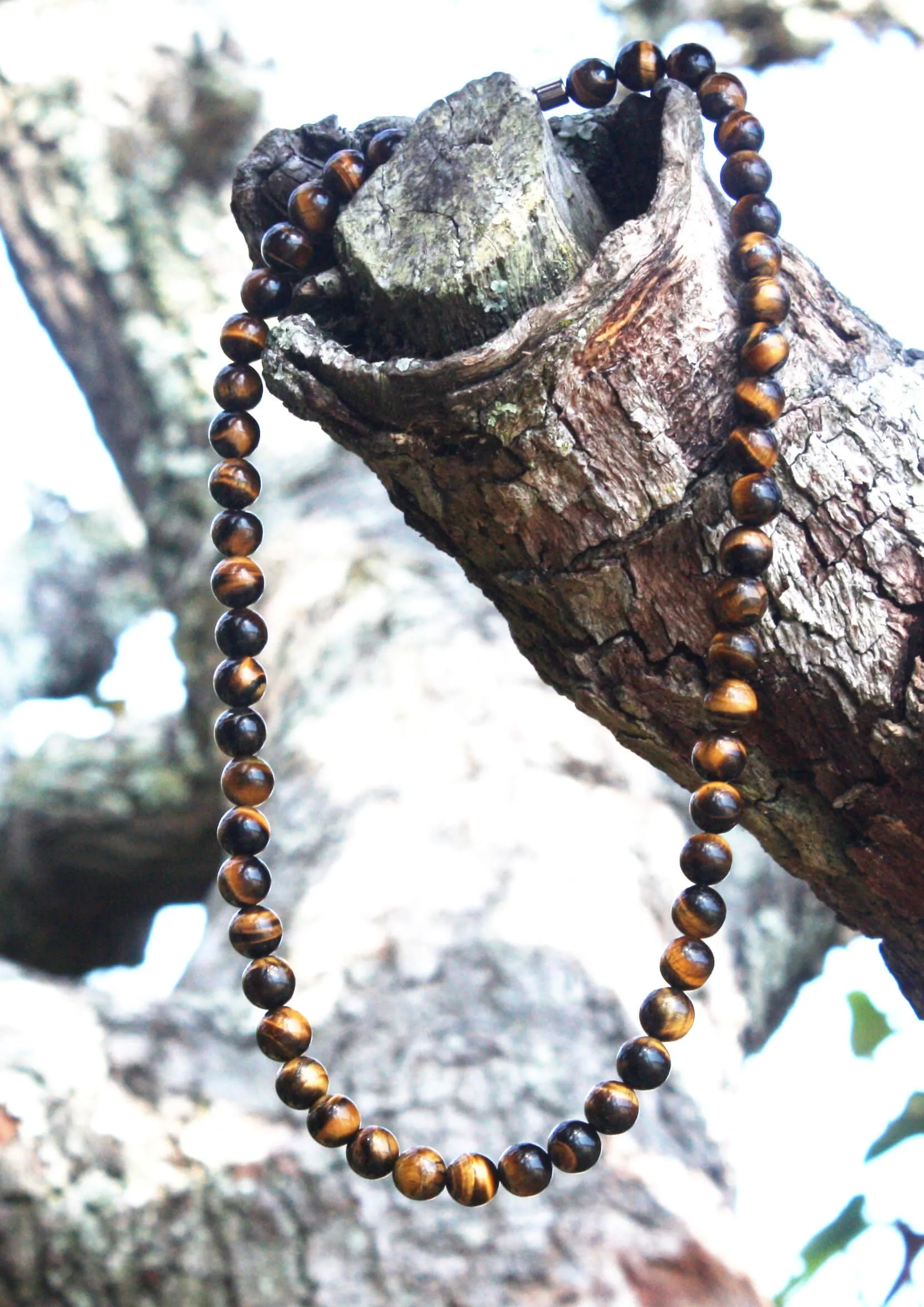 10mmTiger Eye Necklace - Mens Necklace - Beaded Necklace - Tribal Necklace - Good Luck - Confidence Gemstone Jewelry for Men/Wom