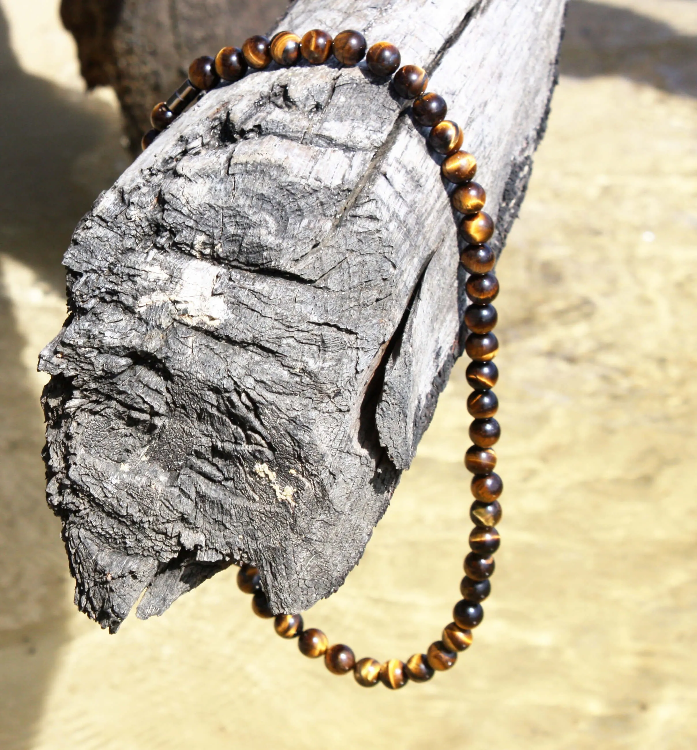 10mmTiger Eye Necklace - Mens Necklace - Beaded Necklace - Tribal Necklace - Good Luck - Confidence Gemstone Jewelry for Men/Wom