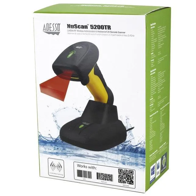 Adesso NuScan Barcode Scanner 4100B Bluetooth Antimicrobial Waterproof CCD