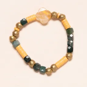 African Brass and Vinyl, Moss Agate, Citrine Clover Bloom Bracelet