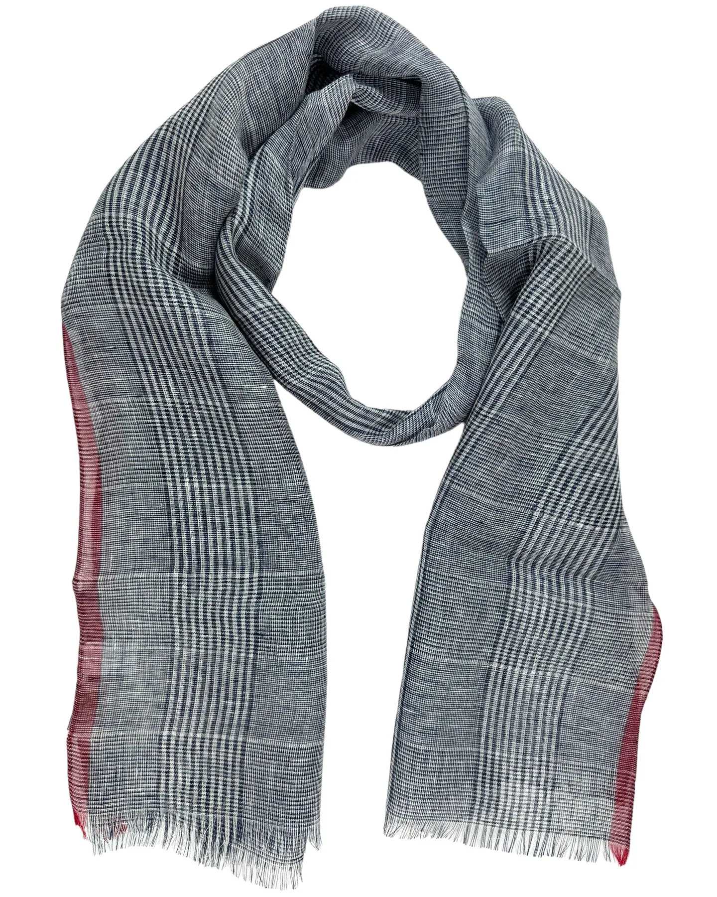 Agnona Scarf Gray Maroon Plaid Check - Luxury Linen Silk Shawl