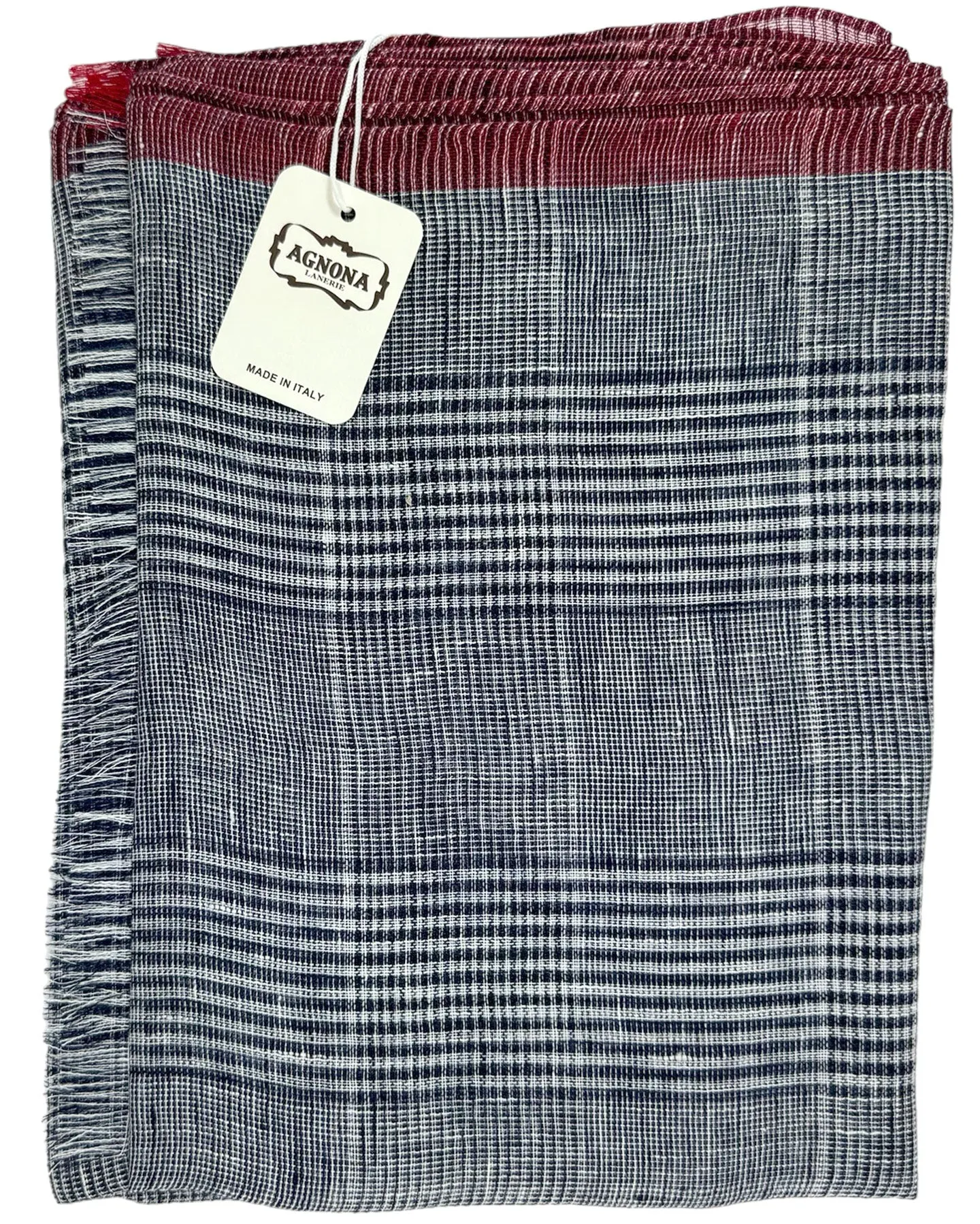 Agnona Scarf Gray Maroon Plaid Check - Luxury Linen Silk Shawl