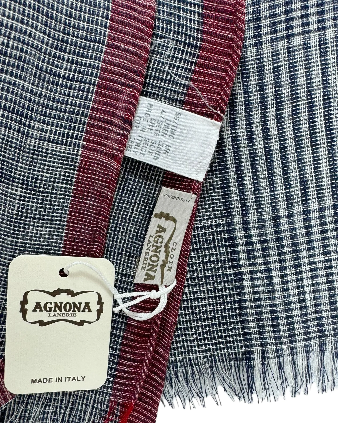 Agnona Scarf Gray Maroon Plaid Check - Luxury Linen Silk Shawl