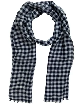 Agnona Scarf Midnight Blue Gray Check - Luxury Silk Linen Shawl