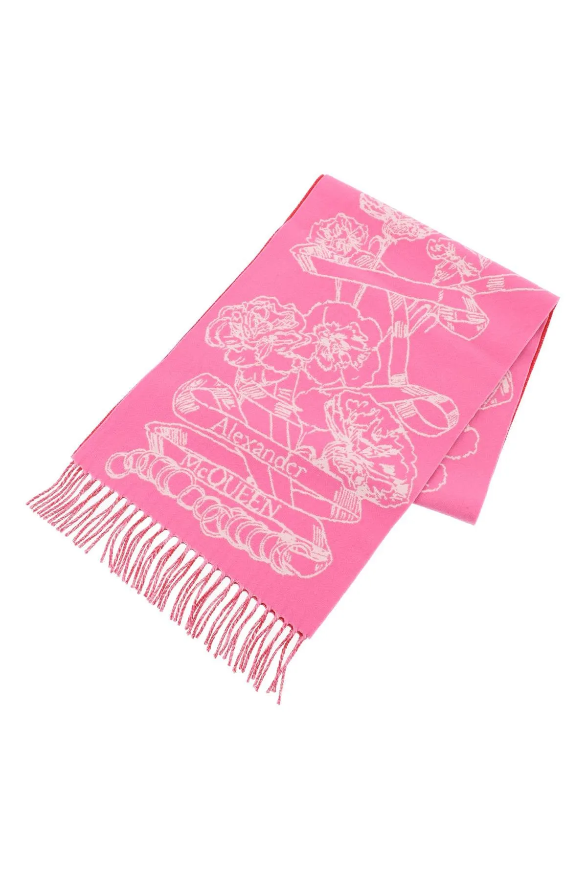 Alexander mcqueen wool reversibile scarf 755076 3200Q WELSH REDPSYC PINK