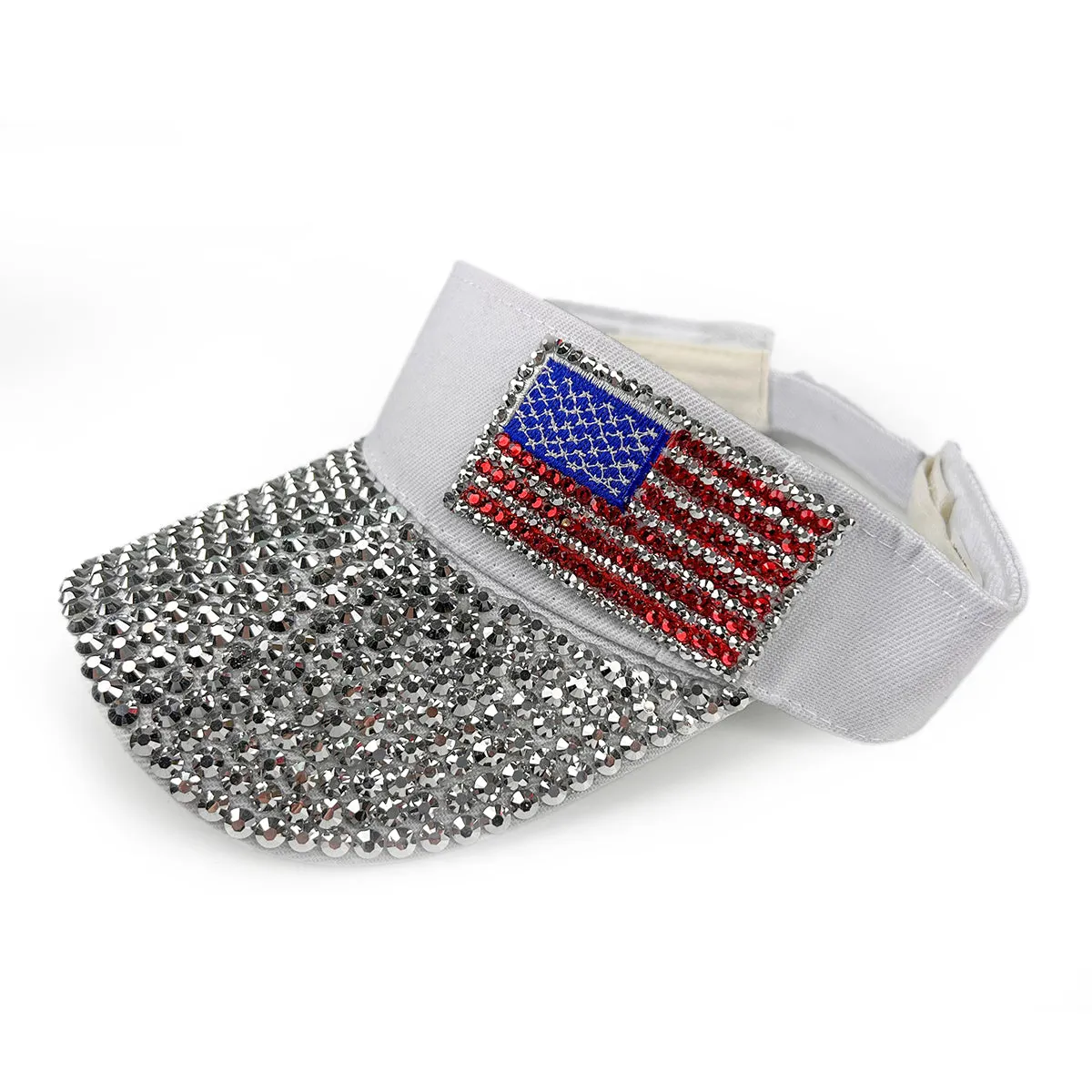 American Flag Rhinestone Visor in White