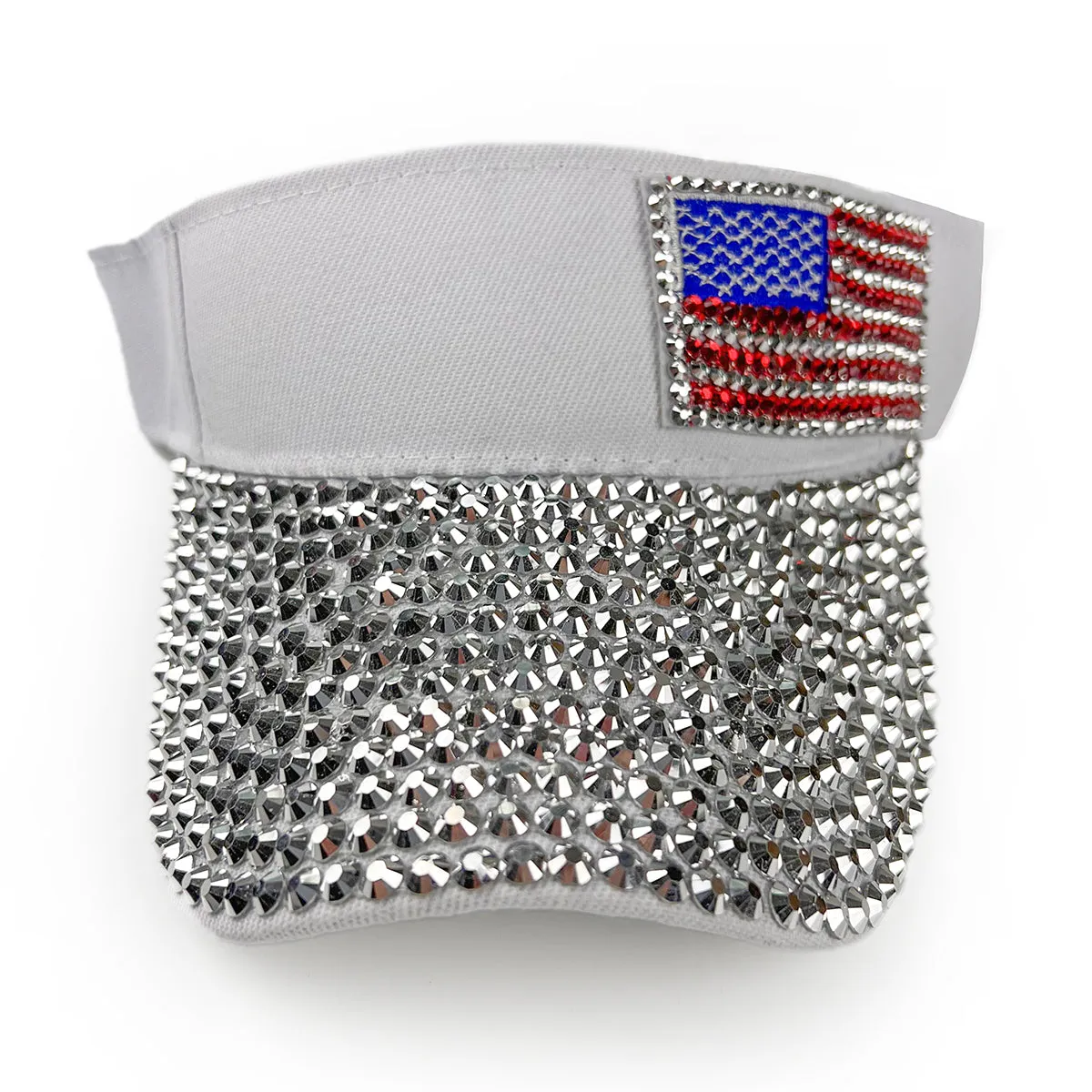 American Flag Rhinestone Visor in White