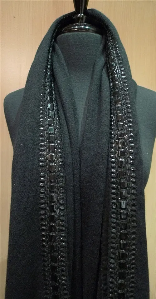 Armand Diradourian Cashmere Black Wrap/Scarf with Patented Raised Trim