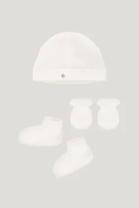 Baby Unisex White Maville Set of Hat, Mittens, and Booties