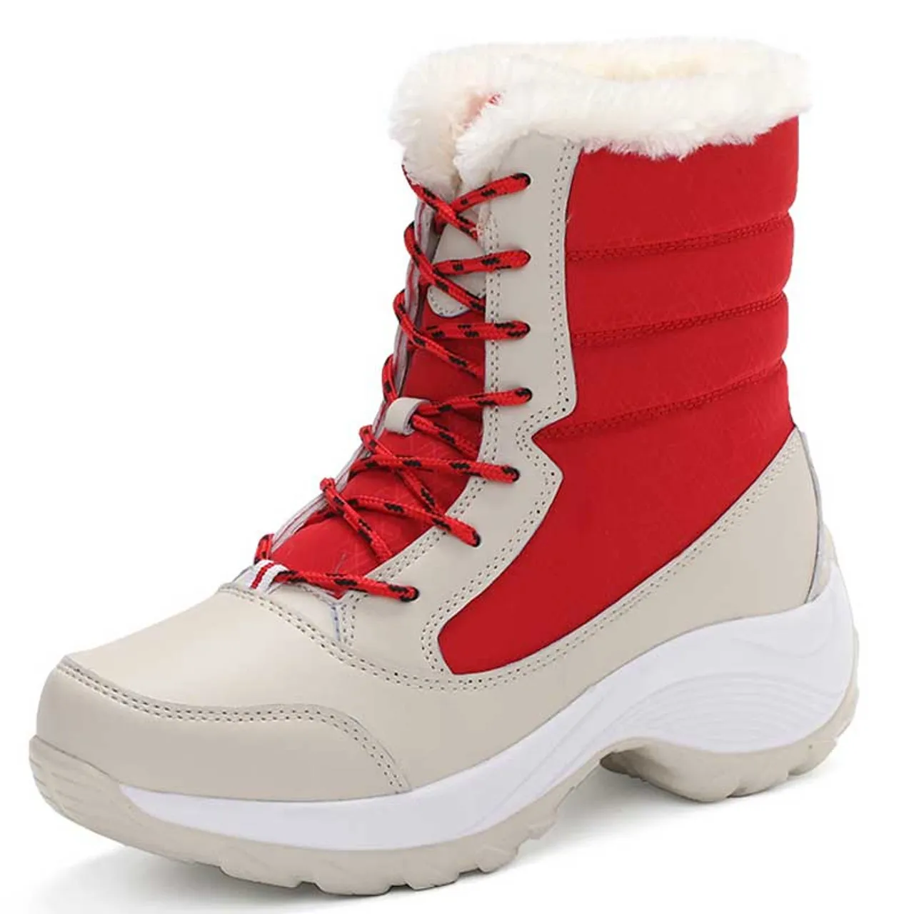 Beige red casual winter double rocker bottom shoe boot