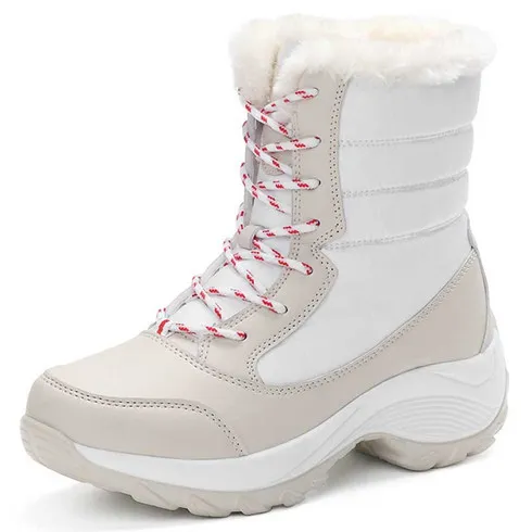 Beige white casual winter double rocker bottom shoe boot