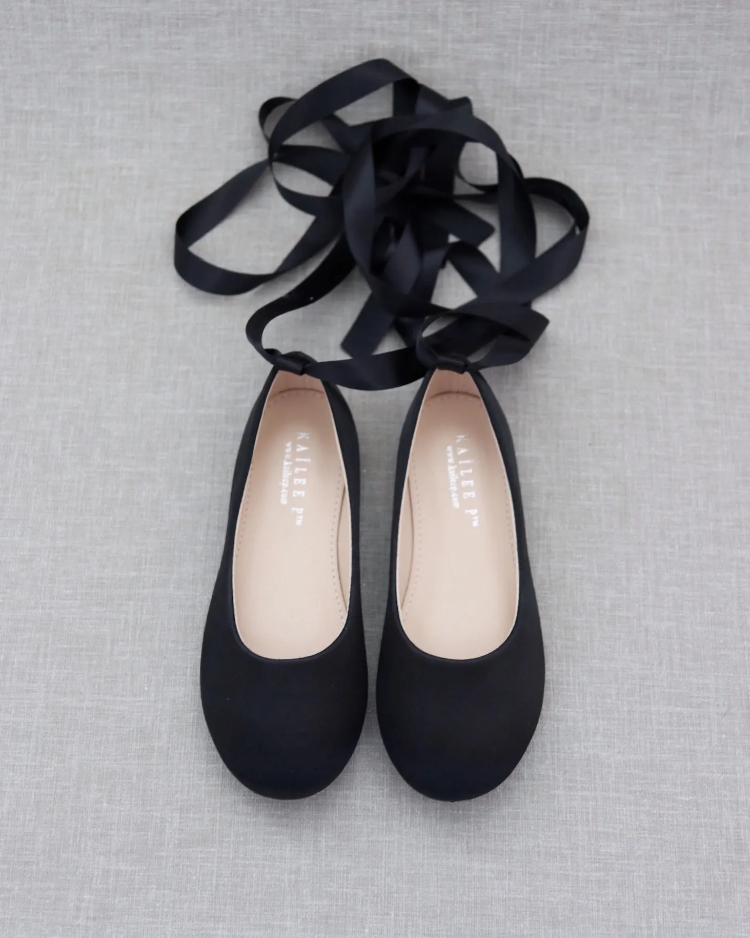 Black Satin Ankle Tie or Ballerina Lace Up