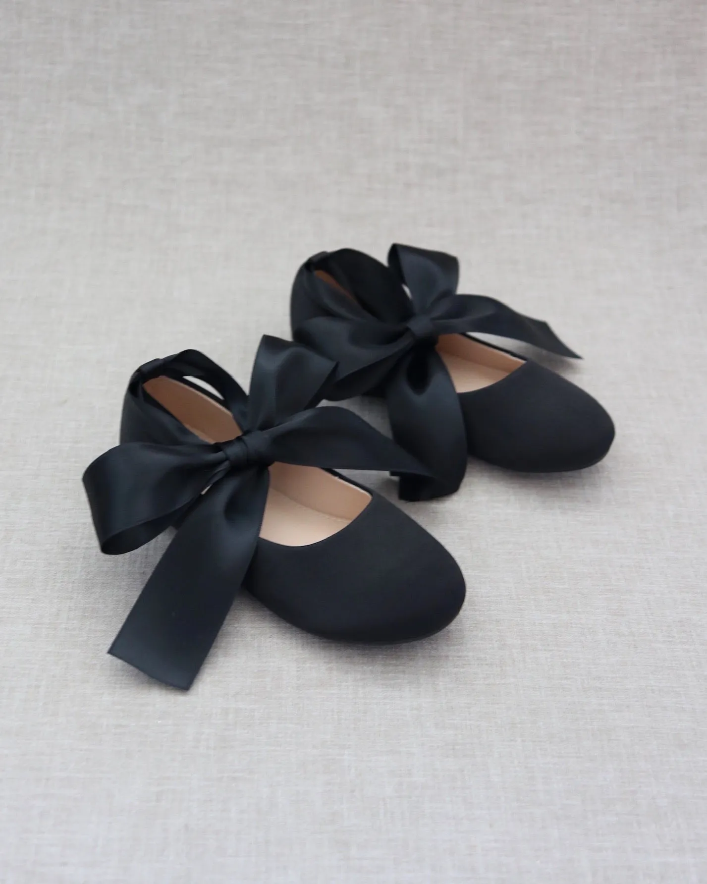 Black Satin Ankle Tie or Ballerina Lace Up