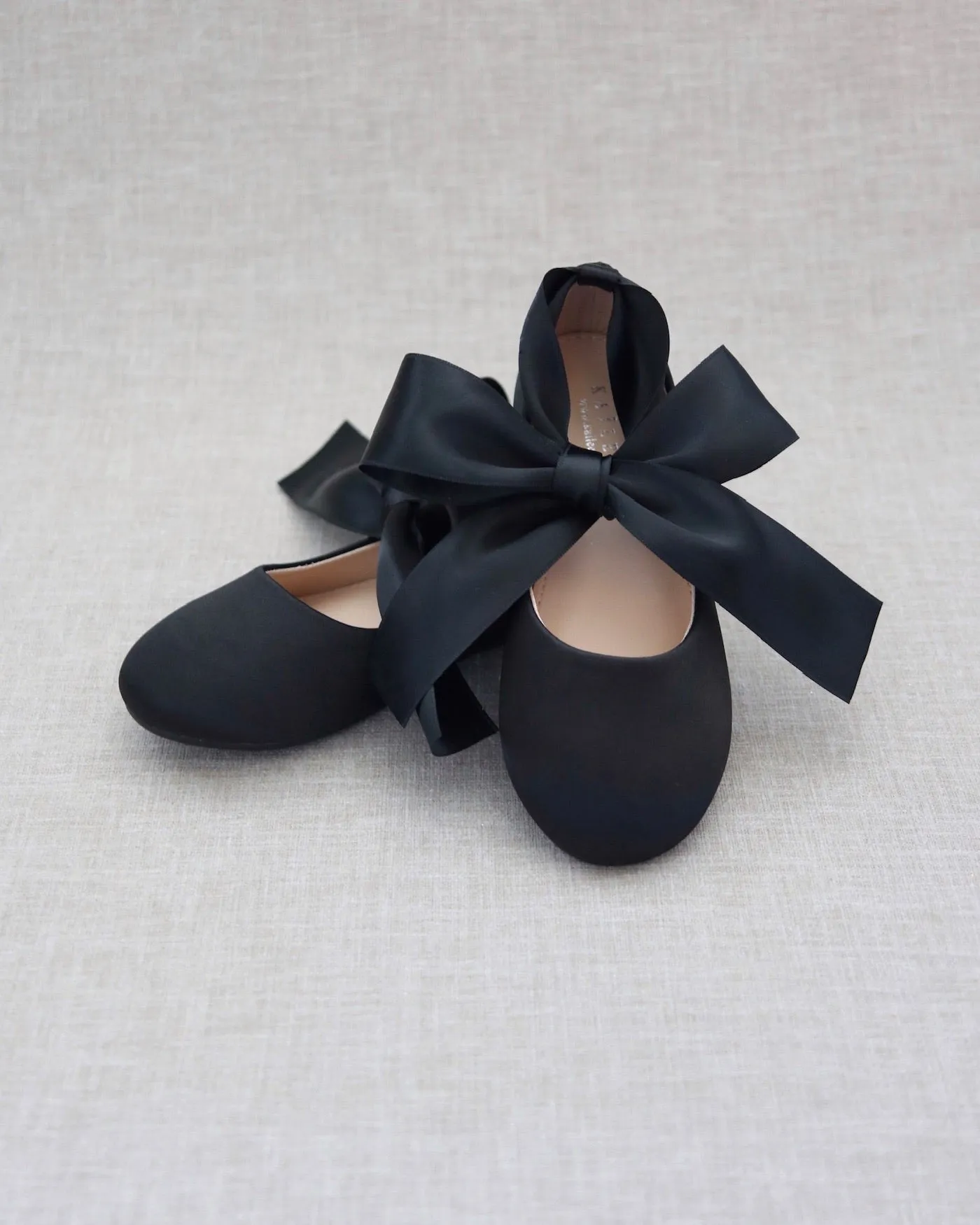 Black Satin Ankle Tie or Ballerina Lace Up