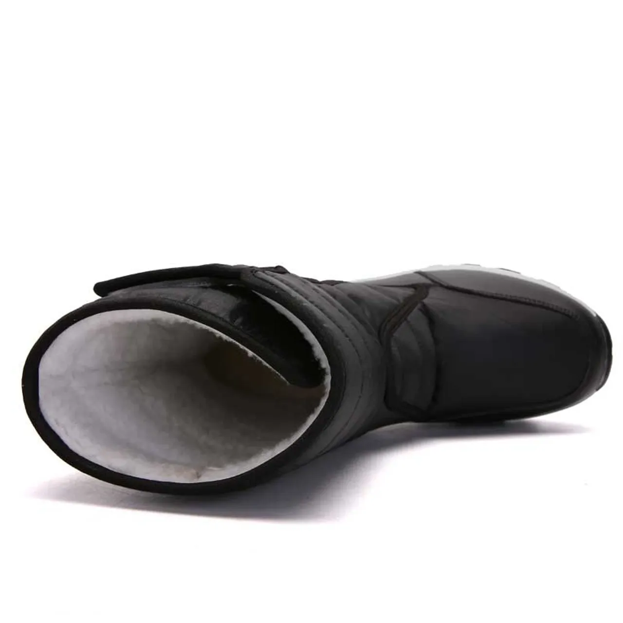 Black winter velcro slip on double rocker bottom shoe boot