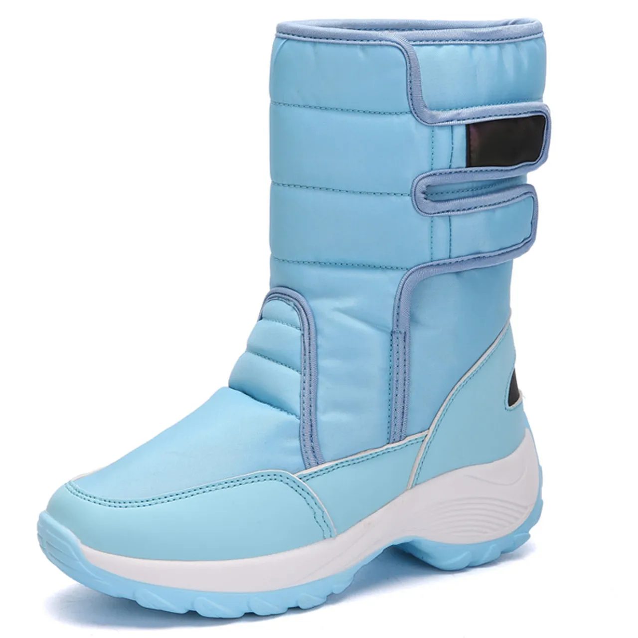 Blue winter velcro slip on double rocker bottom shoe boot