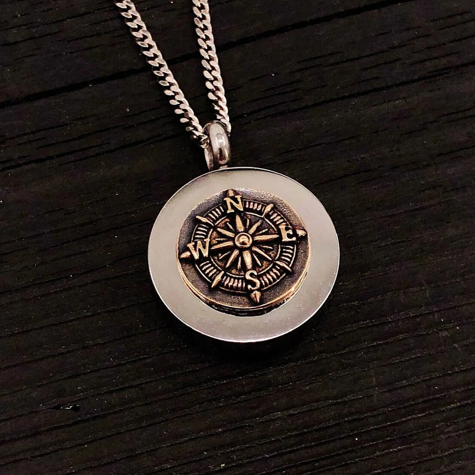 Bronze Compass Rose Cremation Urn Pendant