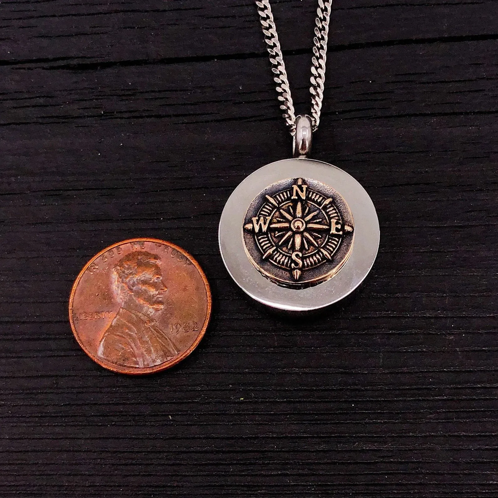 Bronze Compass Rose Cremation Urn Pendant