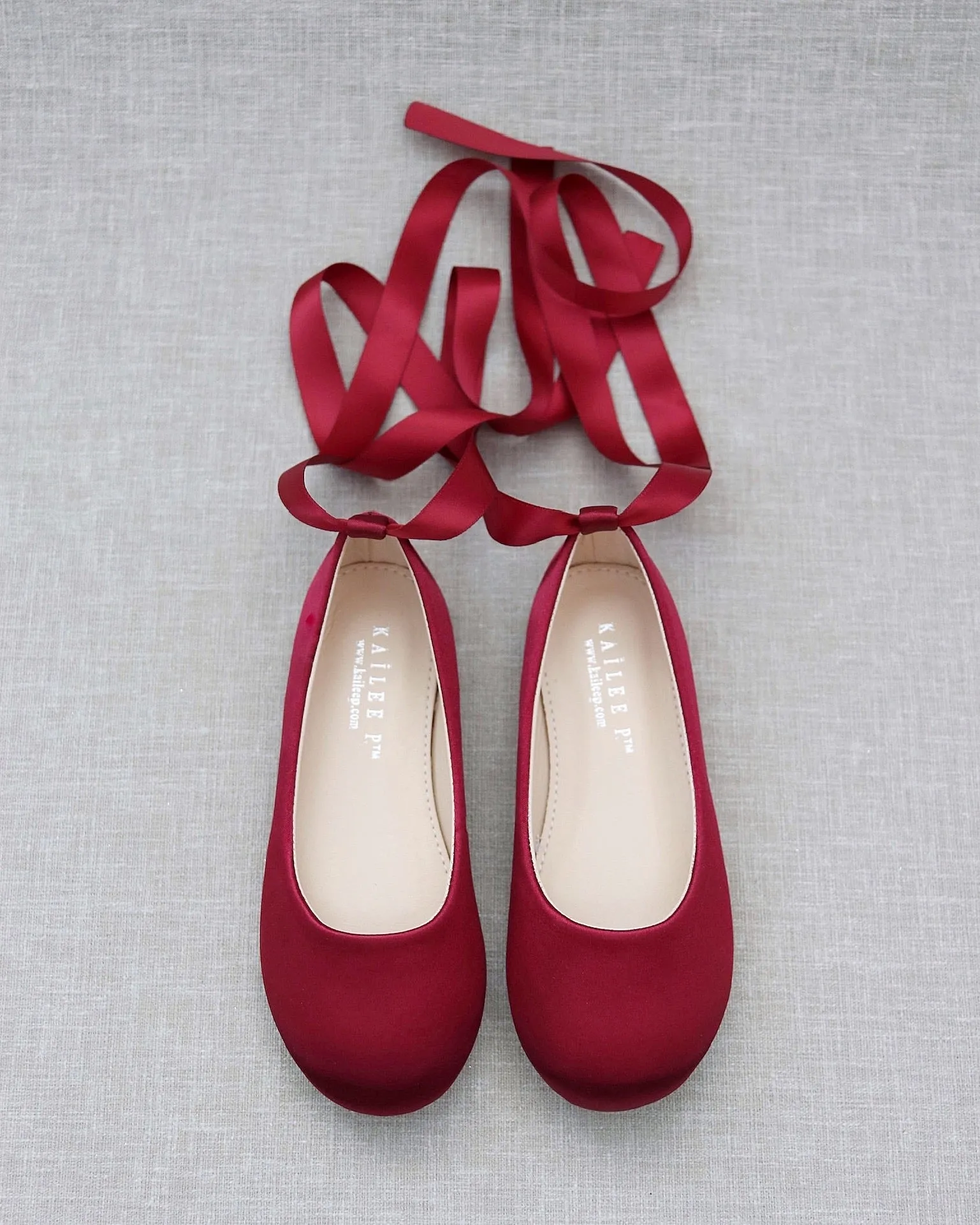 Burgundy Satin Ankle Tie or Ballerina Lace Up