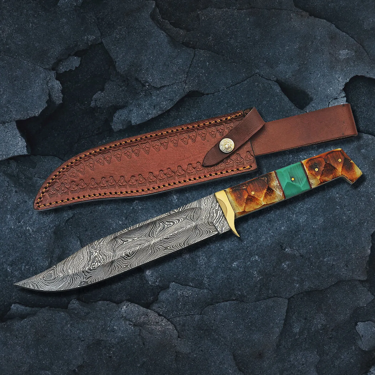 Burnt Bone & Turquoise Bowie Knife