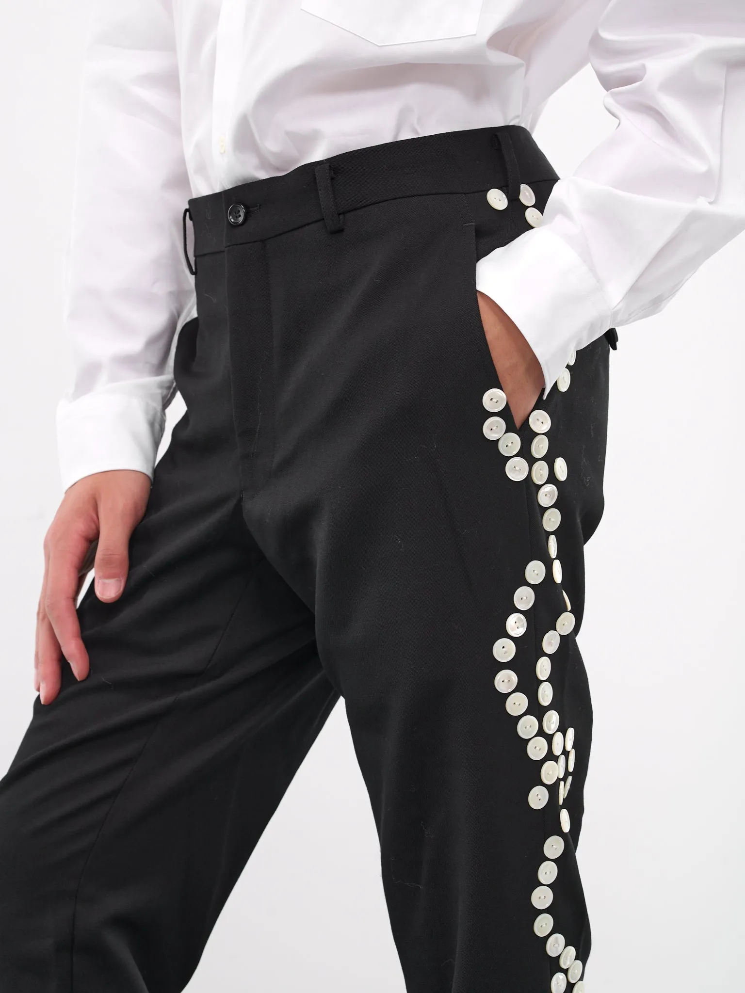 Button Embellished Trousers (PN-P020-051-BLACK)