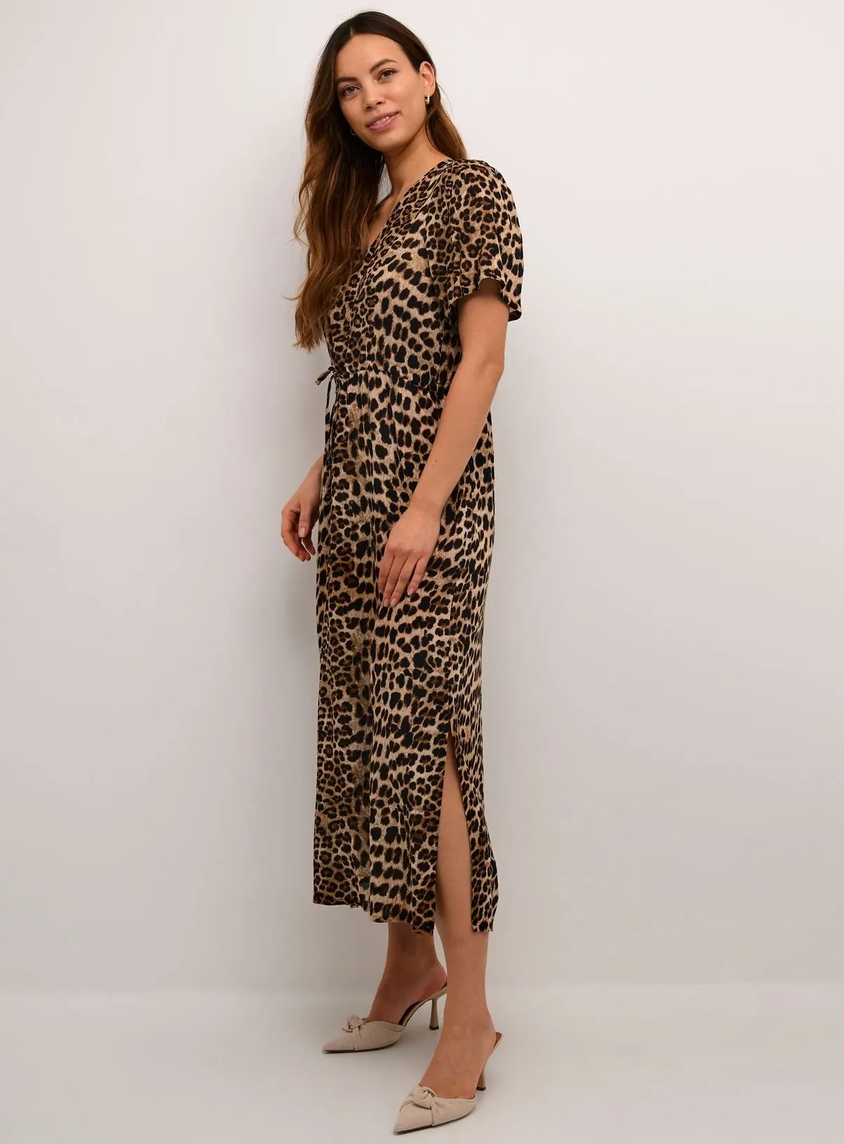 Buy KAFFE Amber Short Sleeve V Neck Maxi Dress Brown 14 | Dresses | Tu