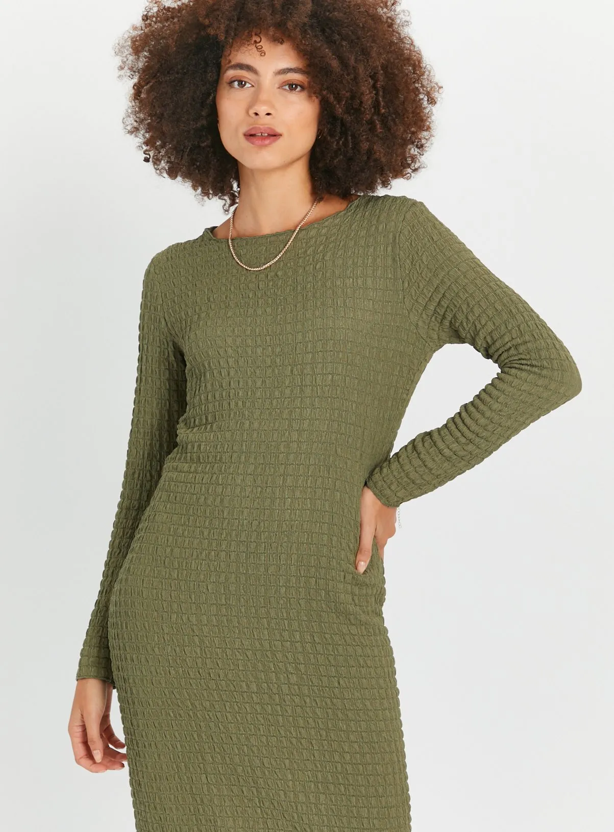 Buy Khaki Bubble Textured Column Dress 20 | Dresses | Tu