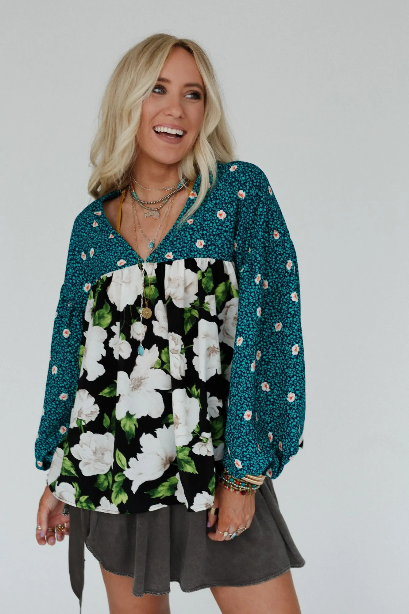 Cady Floral Print Top - Teal