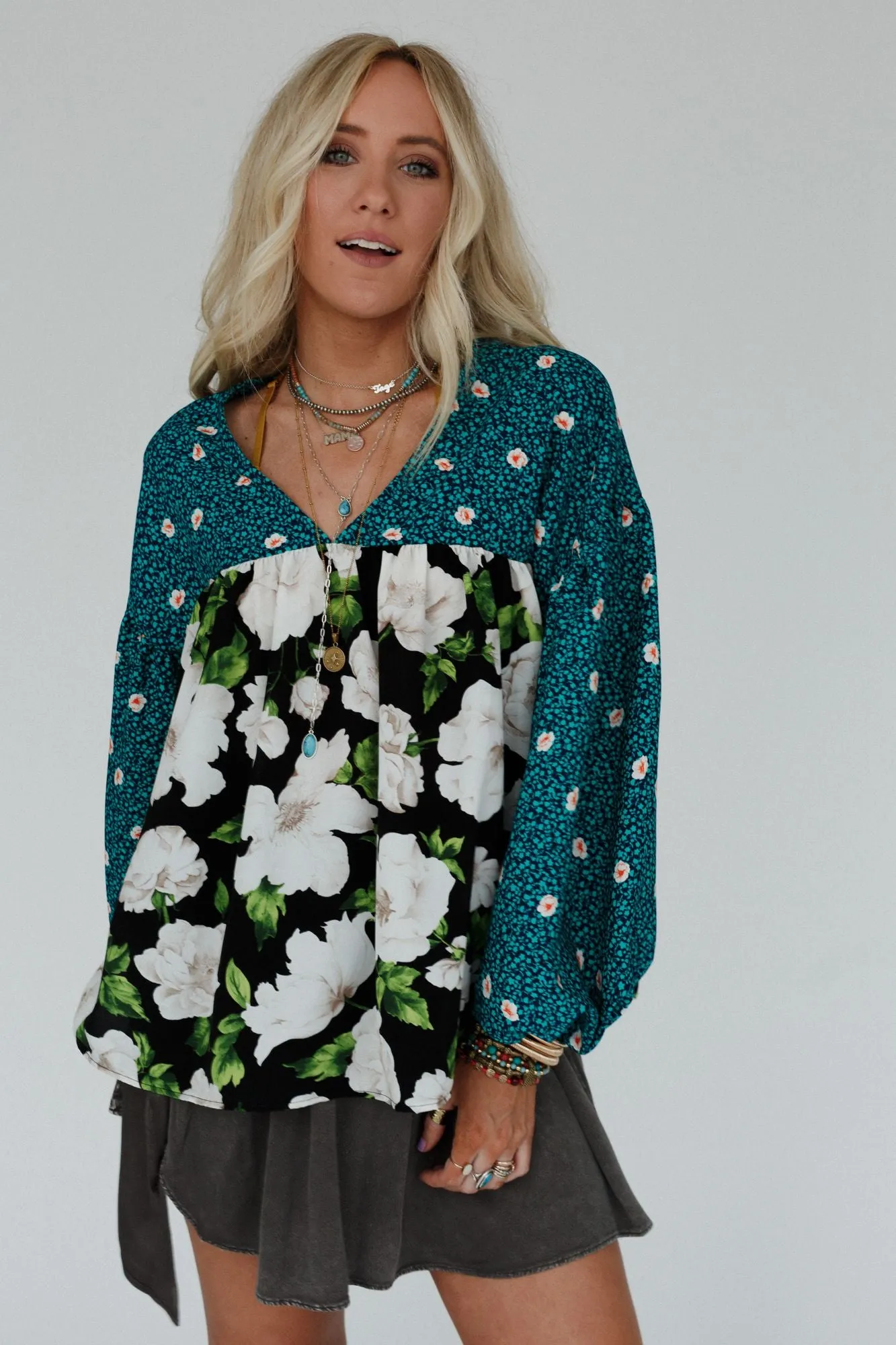 Cady Floral Print Top - Teal