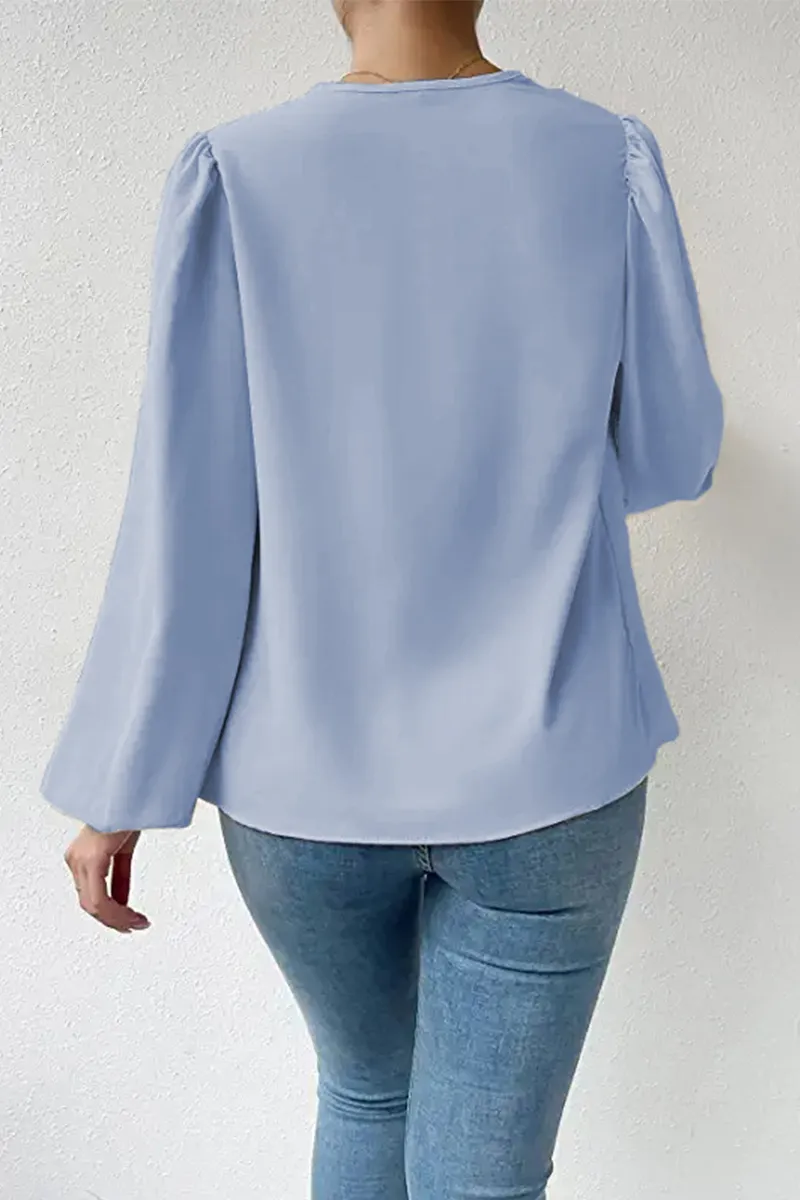 Casual Solid Patchwork U Neck Long Sleeve Tops(6 Colors)