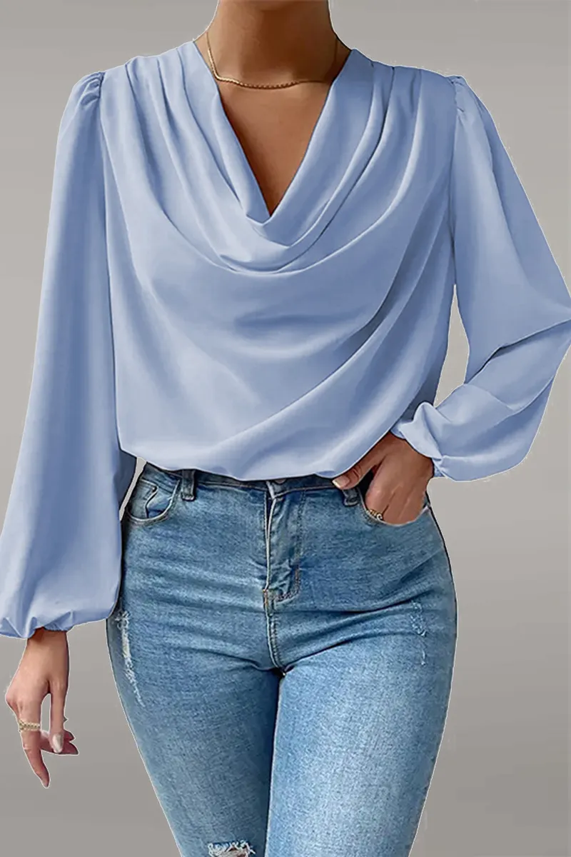 Casual Solid Patchwork U Neck Long Sleeve Tops(6 Colors)