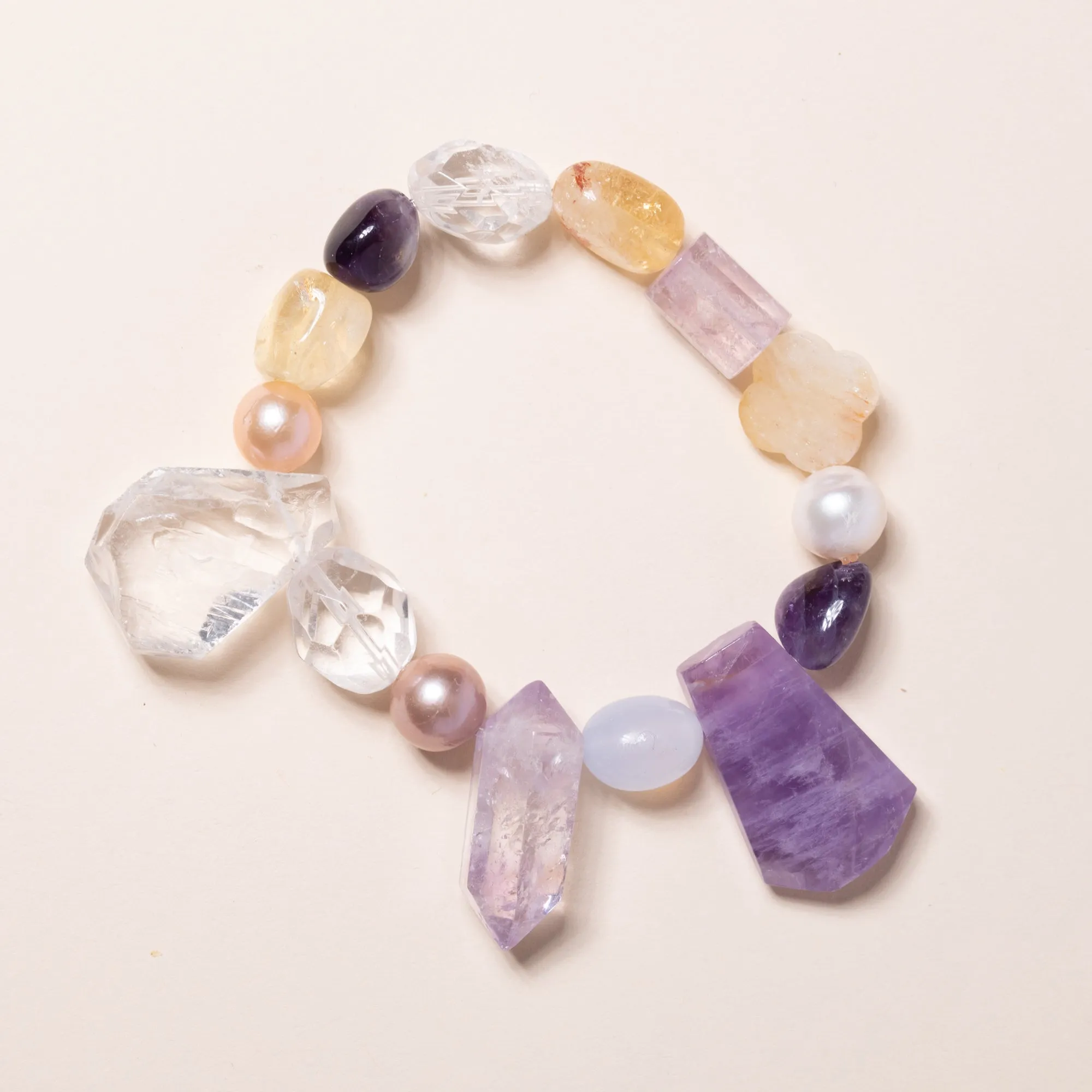 Chalcedony, Quartz, Amethyst, Citrine, and Pearl Bloom Bracelet