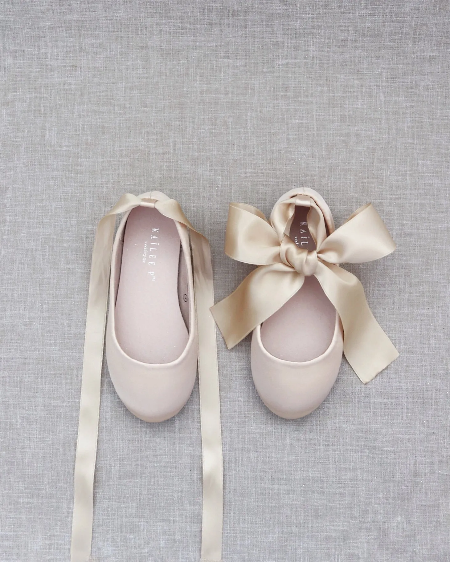 Champagne Satin Ankle Tie or Ballerina Lace Up