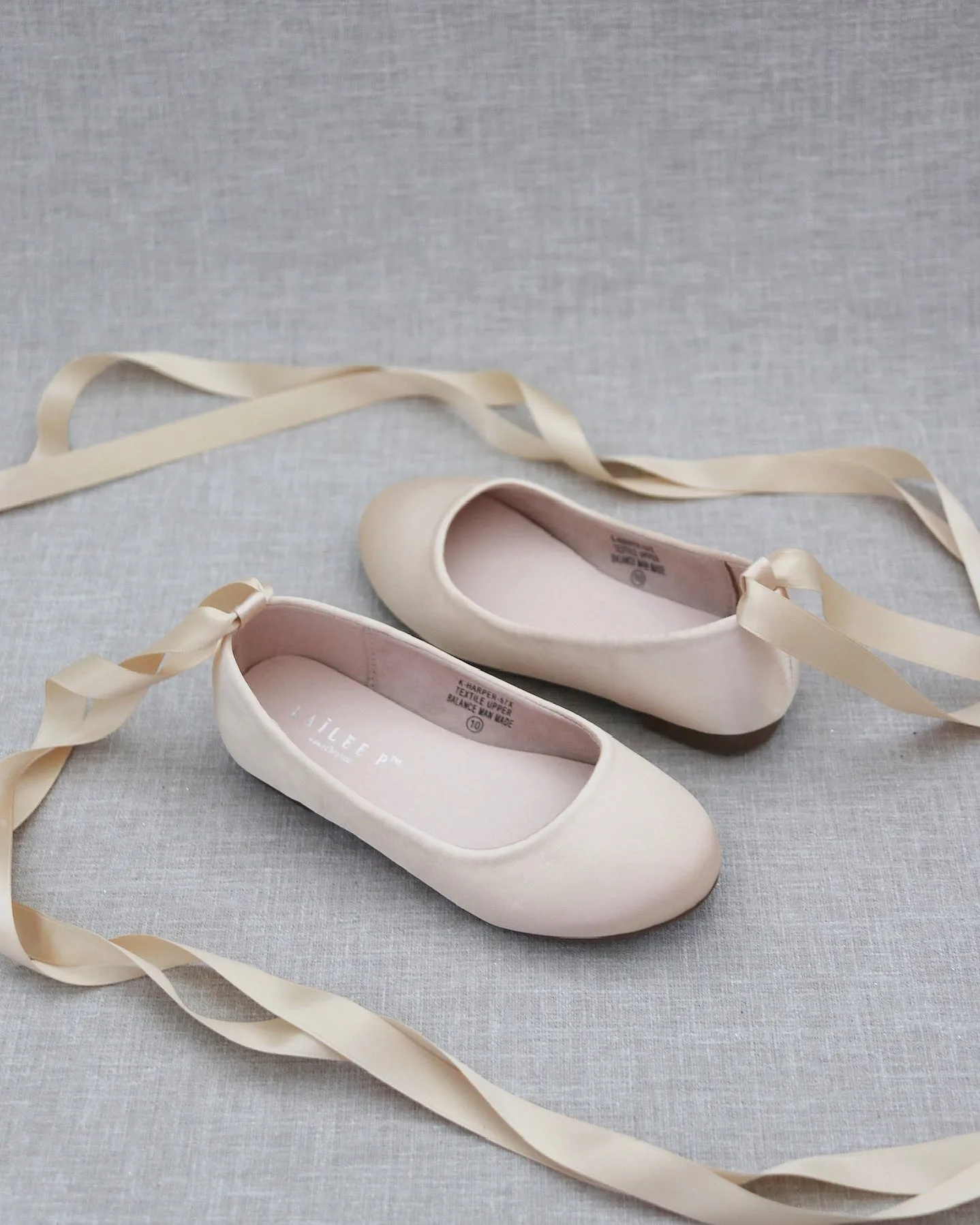 Champagne Satin Ankle Tie or Ballerina Lace Up