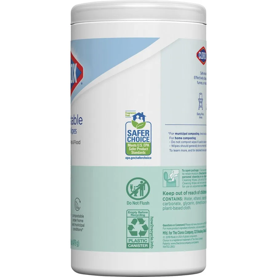 Clorox Compostable Cleaning Wipes Free & Clear 75ct