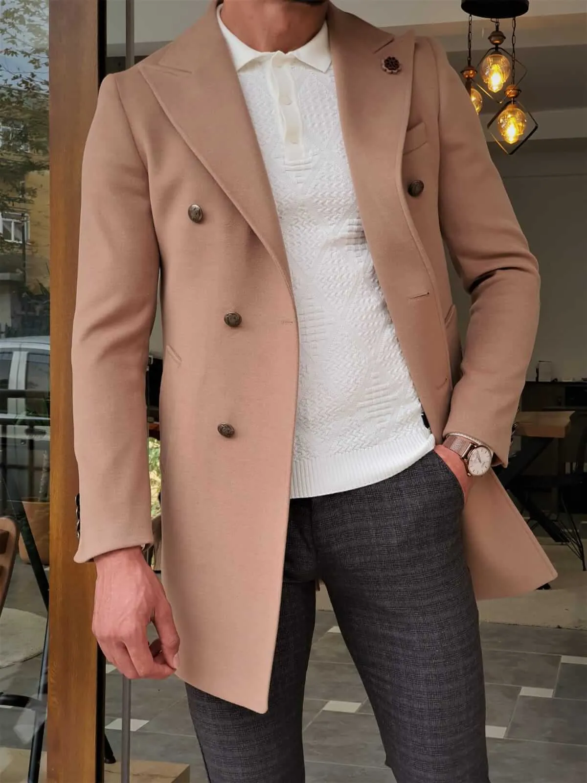 COLDEN DOUBLE BREASTED BEIGE WOOL COAT