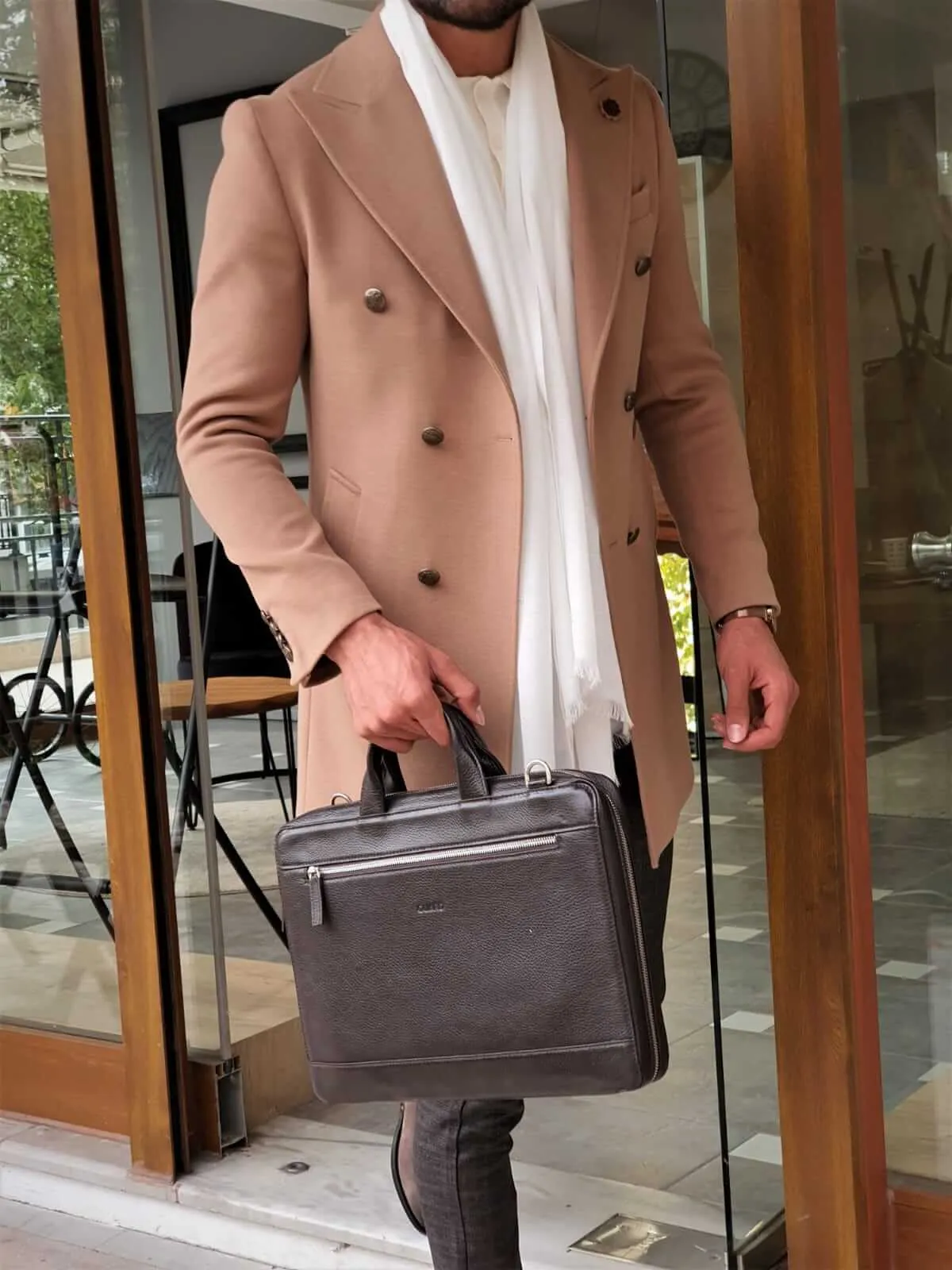 COLDEN DOUBLE BREASTED BEIGE WOOL COAT