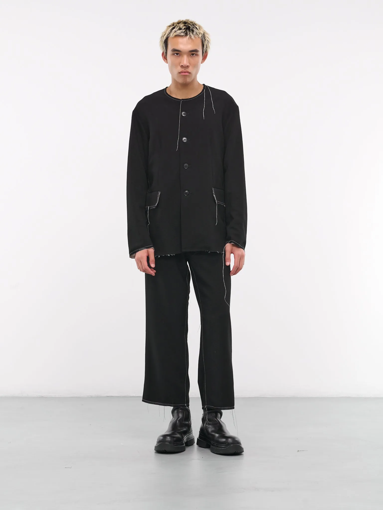 Contrast Stitch Wool Trousers (AIR04P101-BLACK)