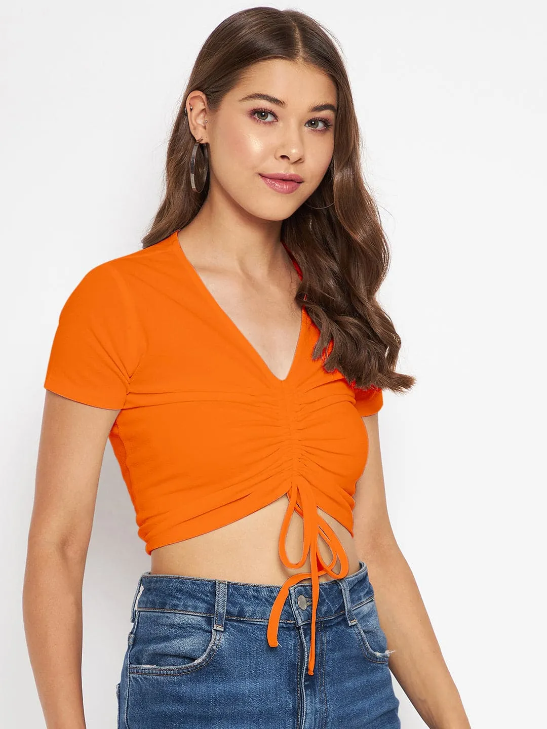 Cotton Stretchable Front Drawstring Crop Top