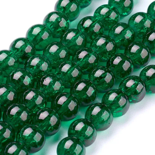 Crackle Glass Beads, Round, Transparent, Dark Green, 6mm