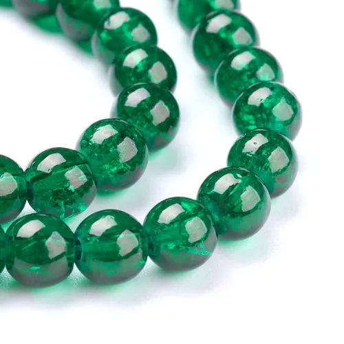 Crackle Glass Beads, Round, Transparent, Dark Green, 6mm