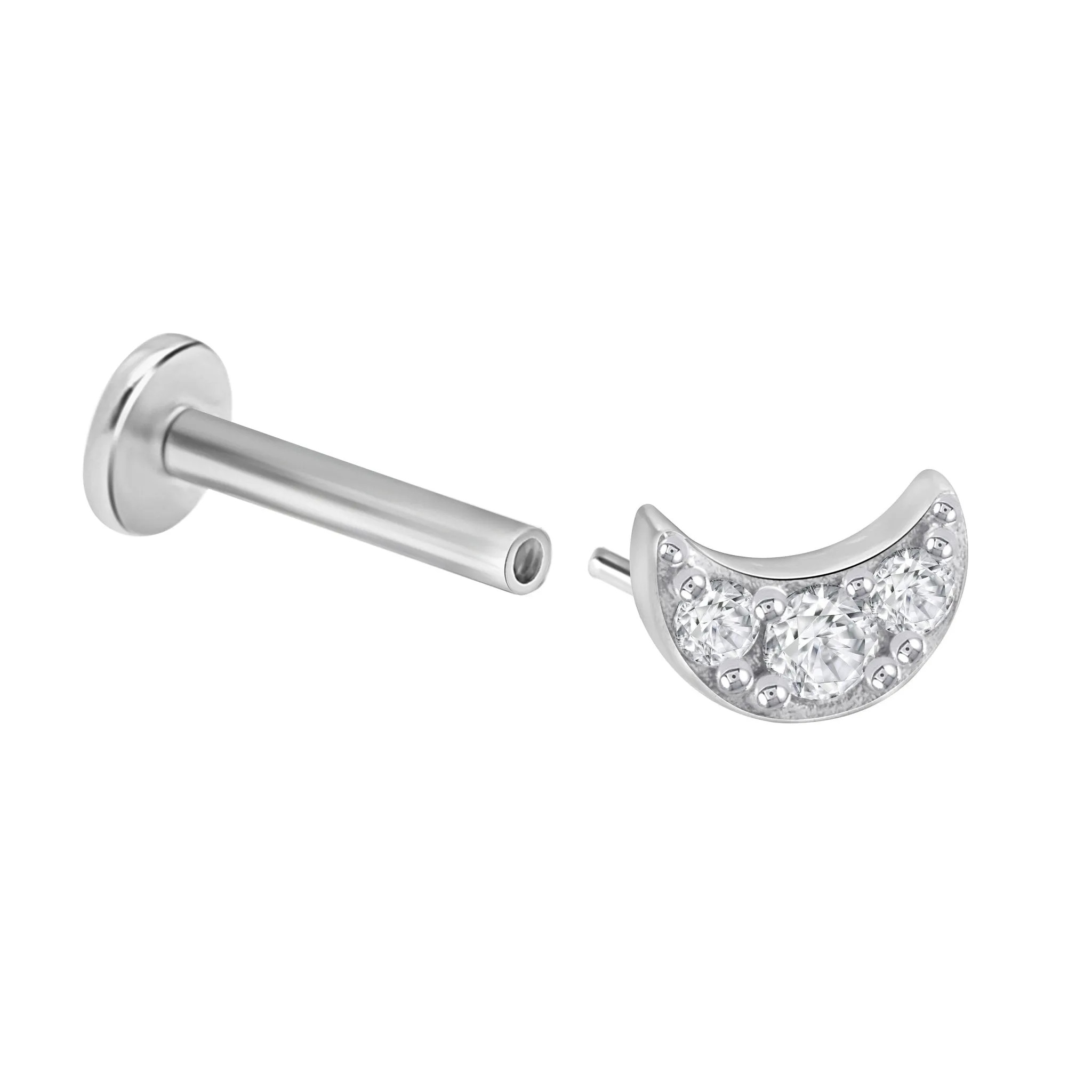 Cubic Zirconia Studded Crescent Moon Flat Back Stud