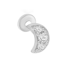 Cubic Zirconia Studded Crescent Moon Flat Back Stud