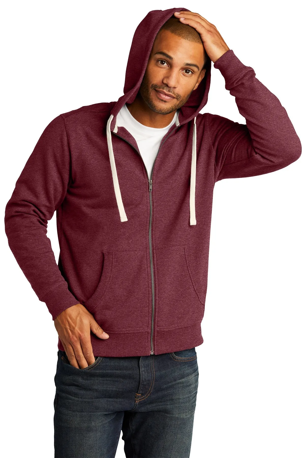 District Re-Fleece Full-Zip Hoodies, Maroon Heather