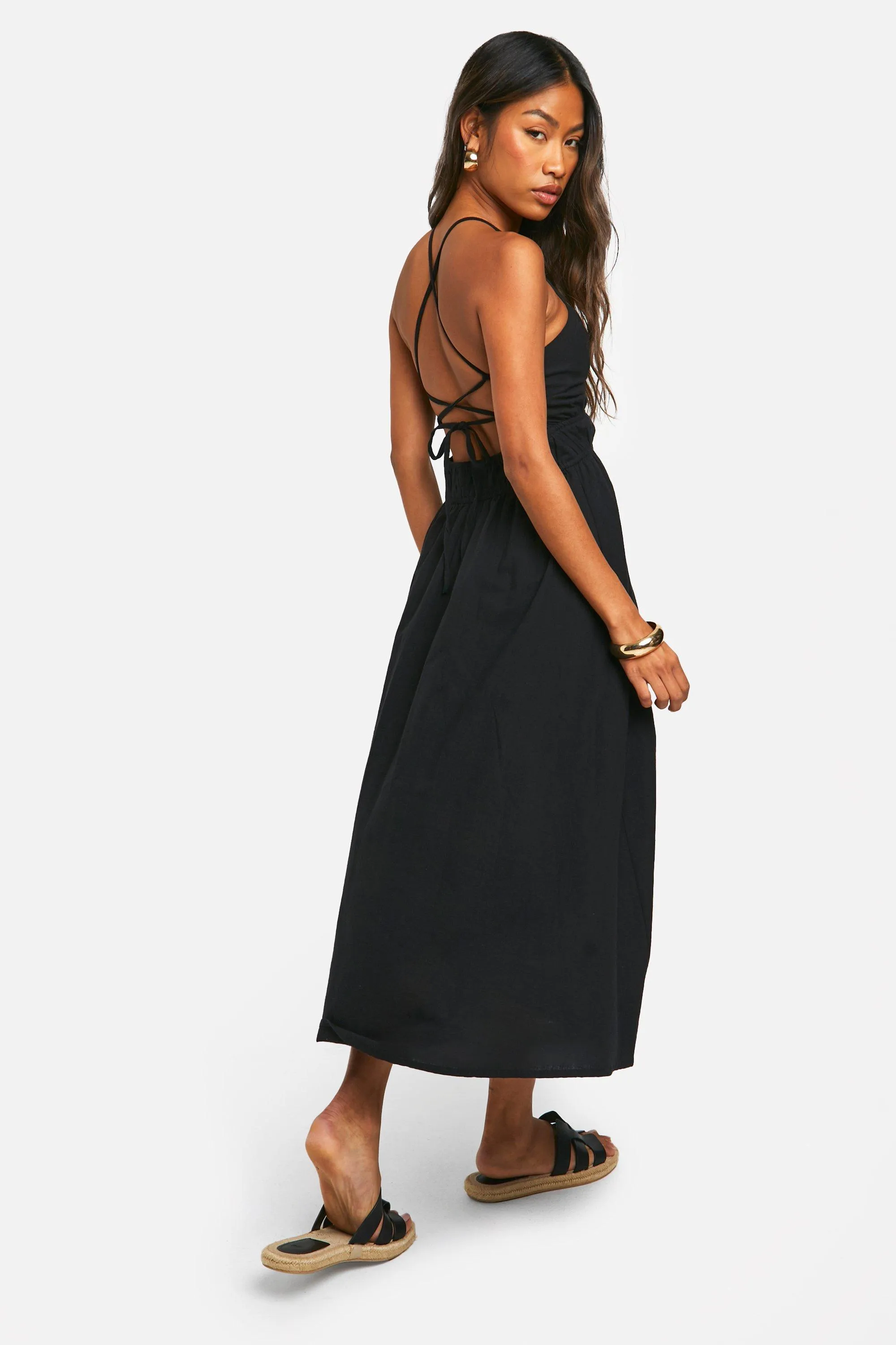 Dresses | Cotton Blend Plunge Midaxi Dress | boohoo