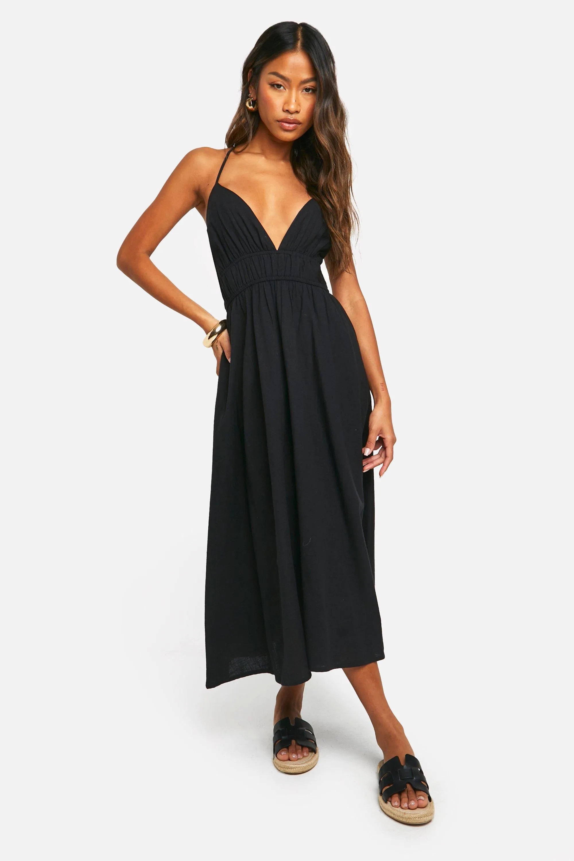 Dresses | Cotton Blend Plunge Midaxi Dress | boohoo