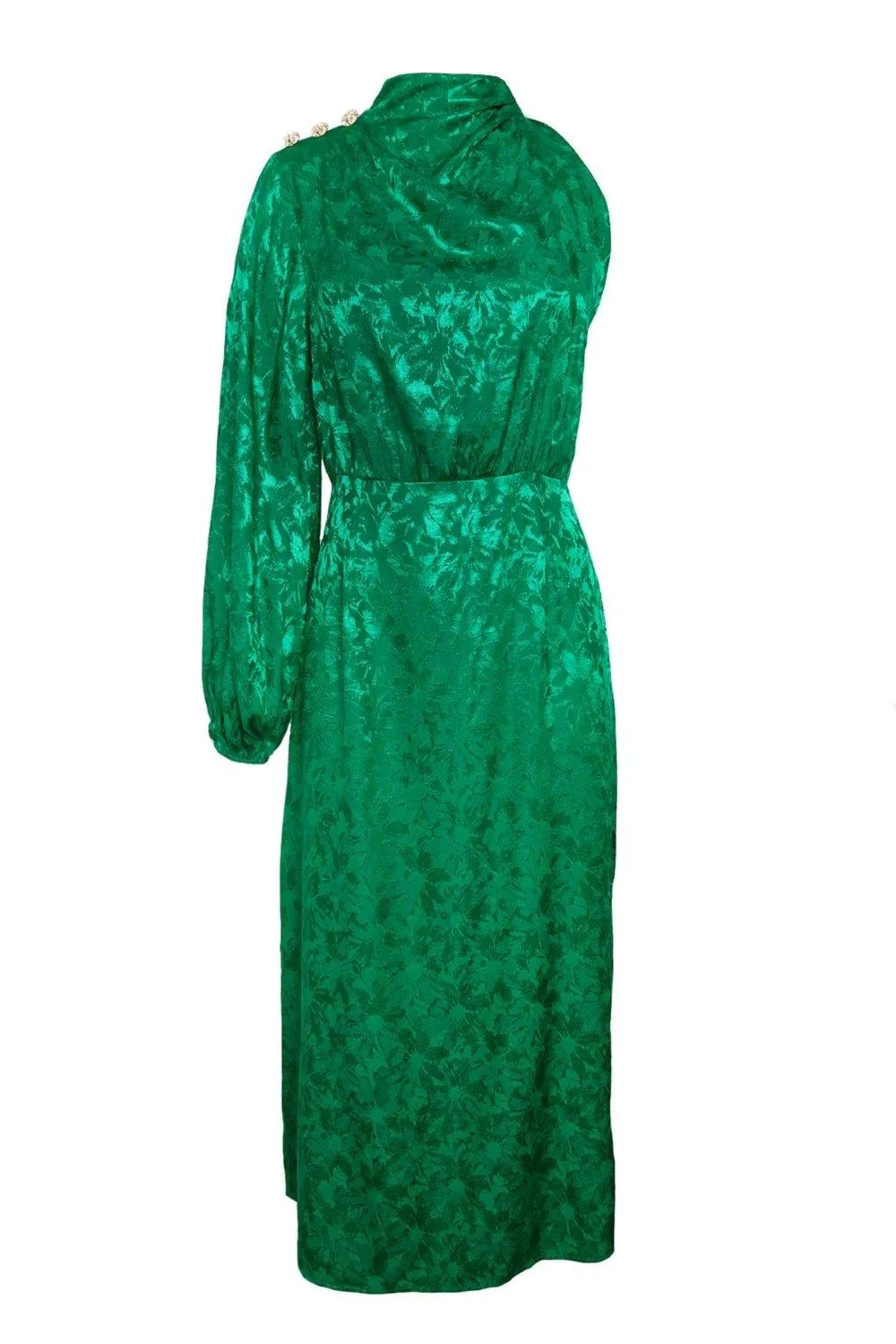 Dresses | One Shoulder Jacquard Midi Dress With Gold Buttons In Green | ANOTHER SUNDAY