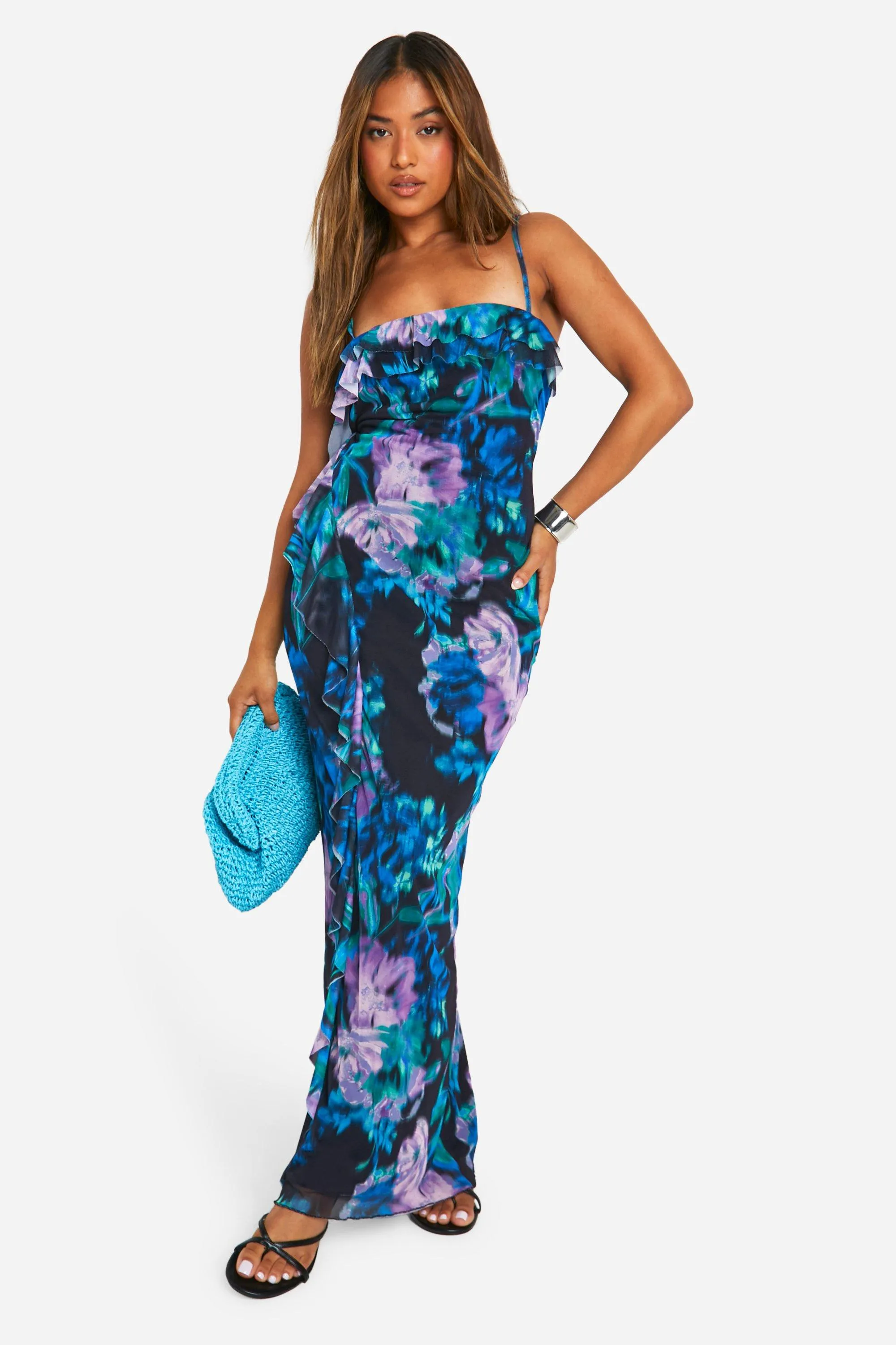 Dresses | Petite Abstract Floral Ruffle Maxi Dress | boohoo